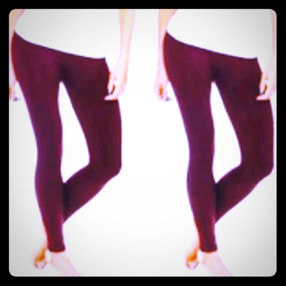 Maze Collections Fleece Lined Leggings-2X/3X-Plum